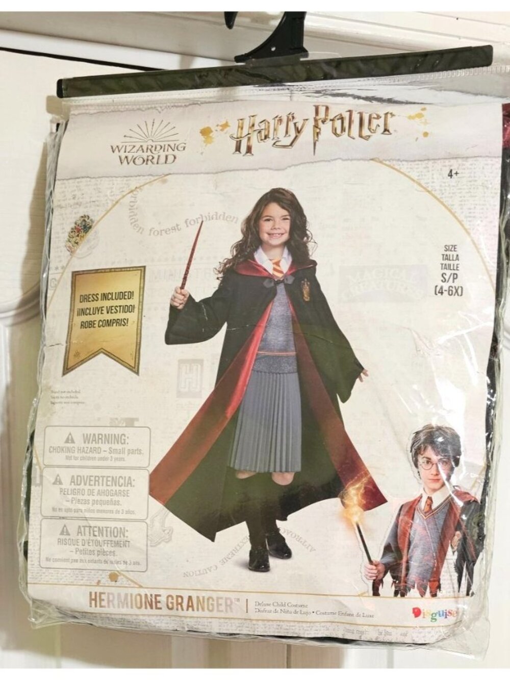 Harry Potter Hermione Girls Deluxe Costume 4-6X Dress Robe Wand Sorting Hat Kids - Picture 5 of 8
